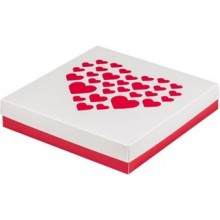 Коробка бело-красная с сердечками 200x200x40мм